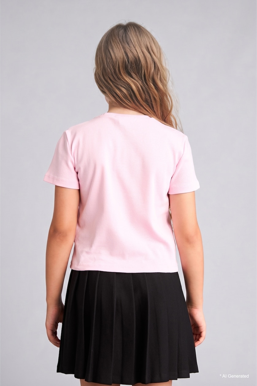 FILLES Rose Clair T-shirt Kpop Demon Hunters à manches courtes et demi-fermeture zip pour fille