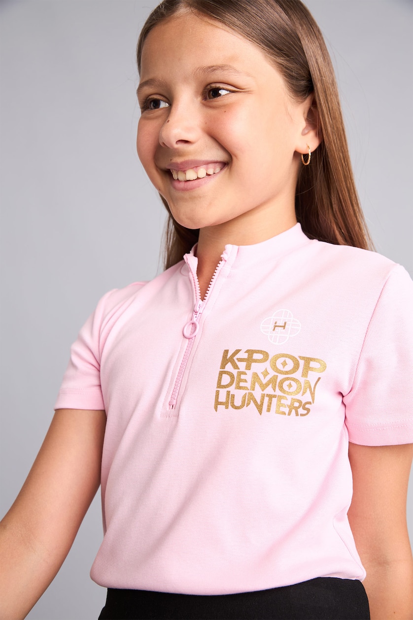 Young Girls - Teen Girls Light Pink Girl Kpop Demon Hunters Half-Zip T-Shirt