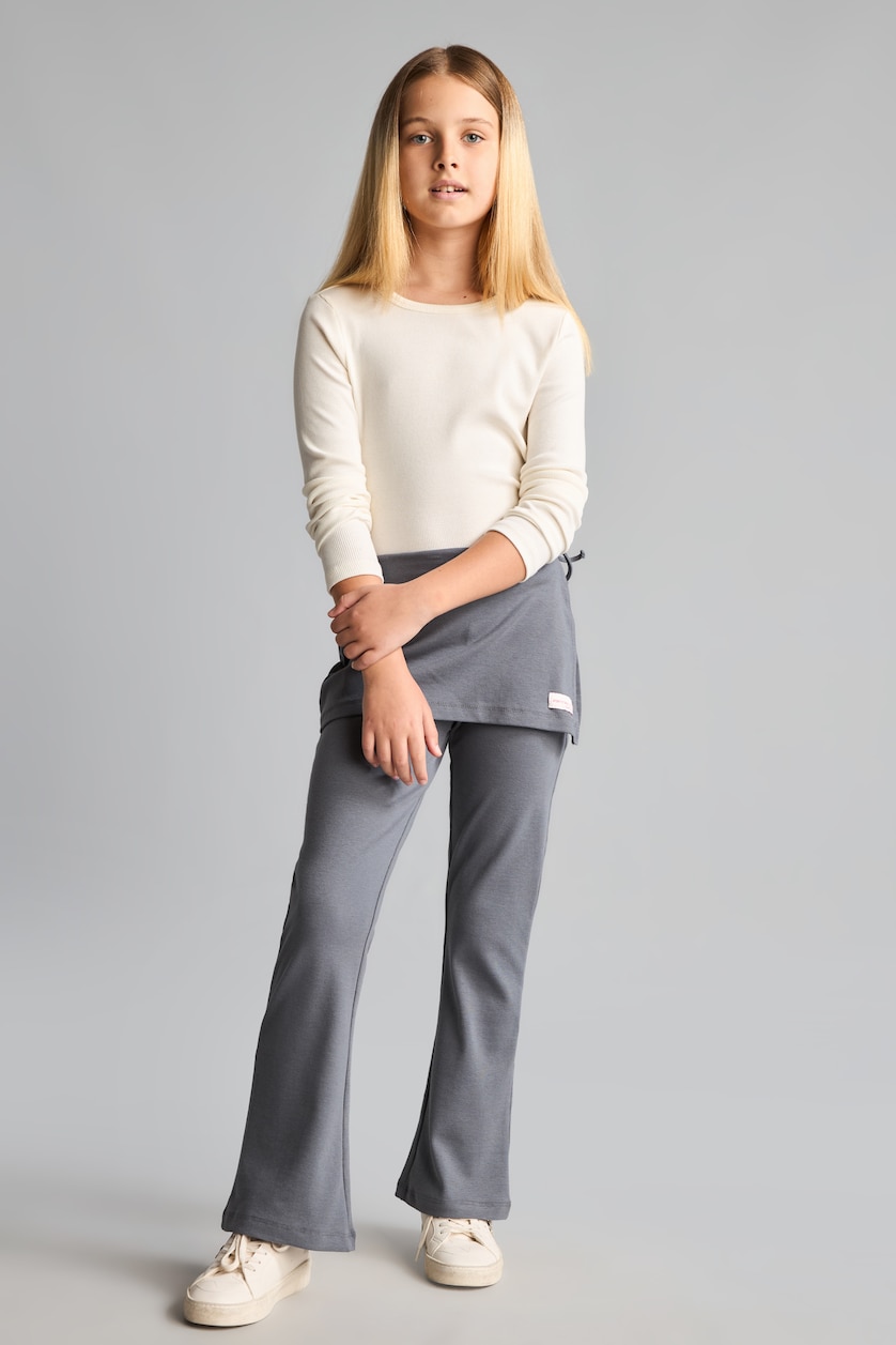 GIRLS & TEENS Grey Pantalon en coton à jambes larges Coupe évasée pour fille