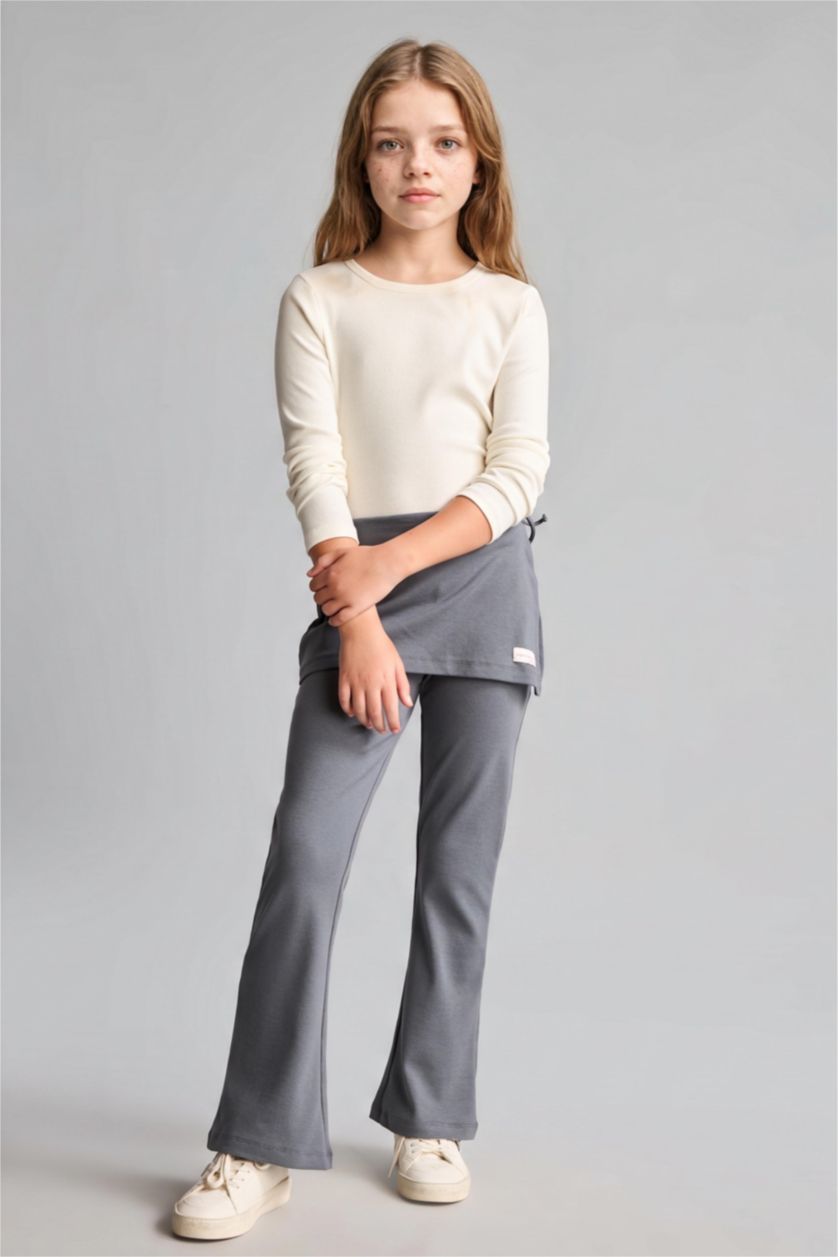 Kız Çocuk - Genç Kız Gri Pamuklu Flare Fit Pantolon Kız Çocuk