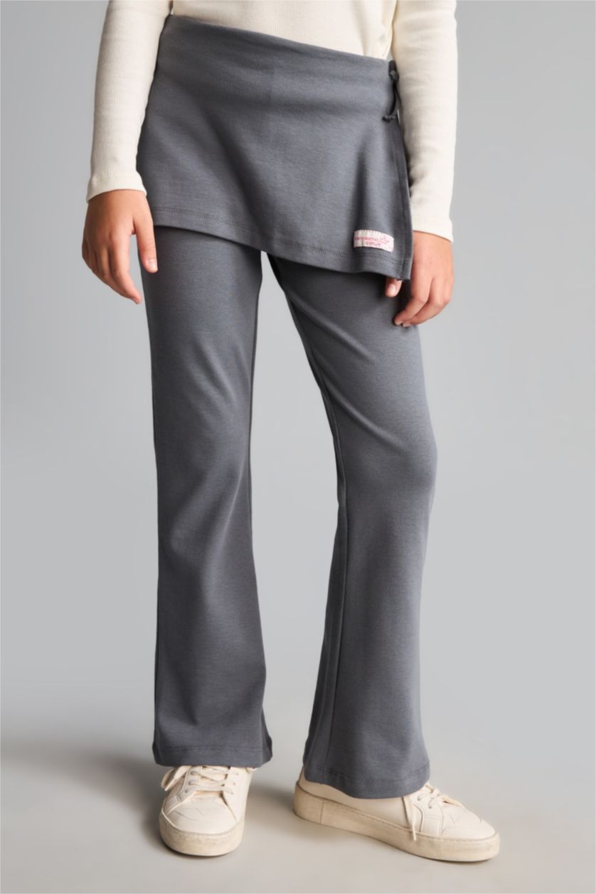 Kız Çocuk - Genç Kız Gri Pamuklu Flare Fit Pantolon Kız Çocuk