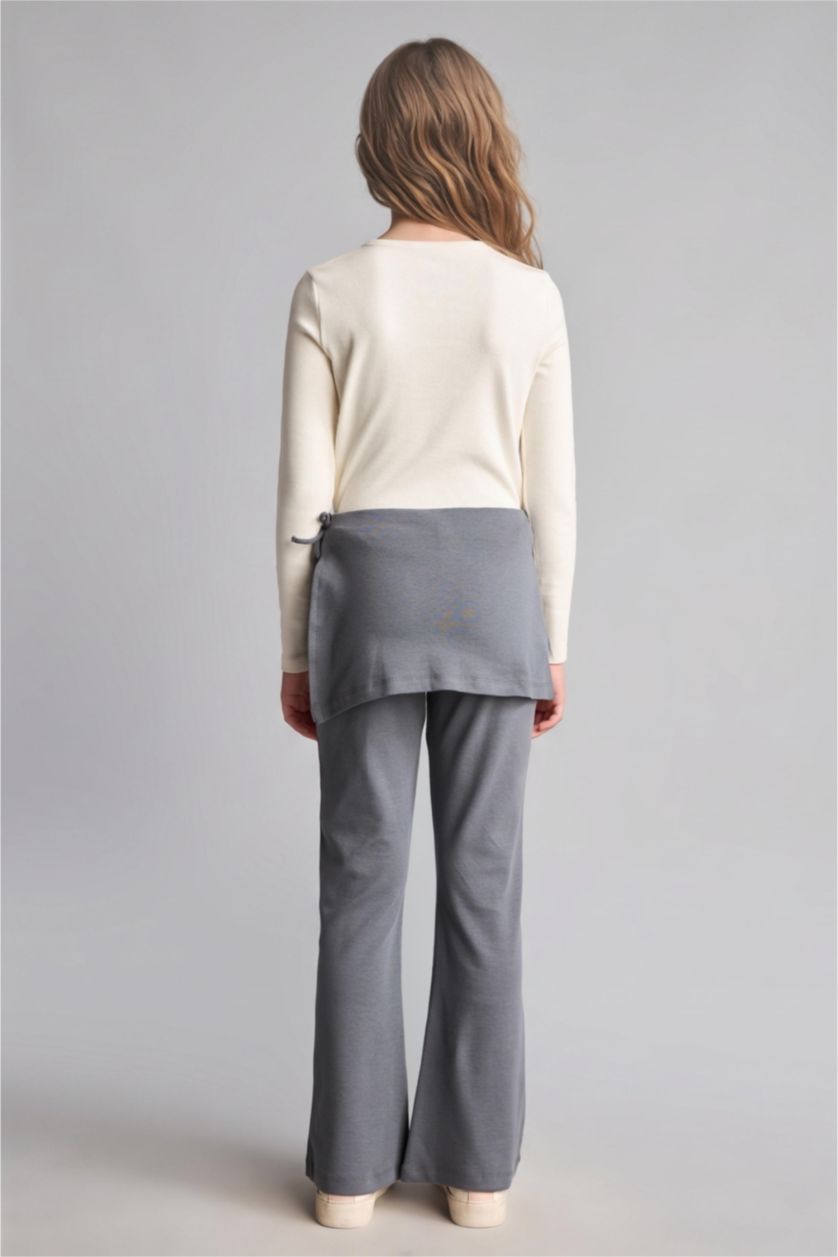 Kız Çocuk - Genç Kız Gri Pamuklu Flare Fit Pantolon Kız Çocuk