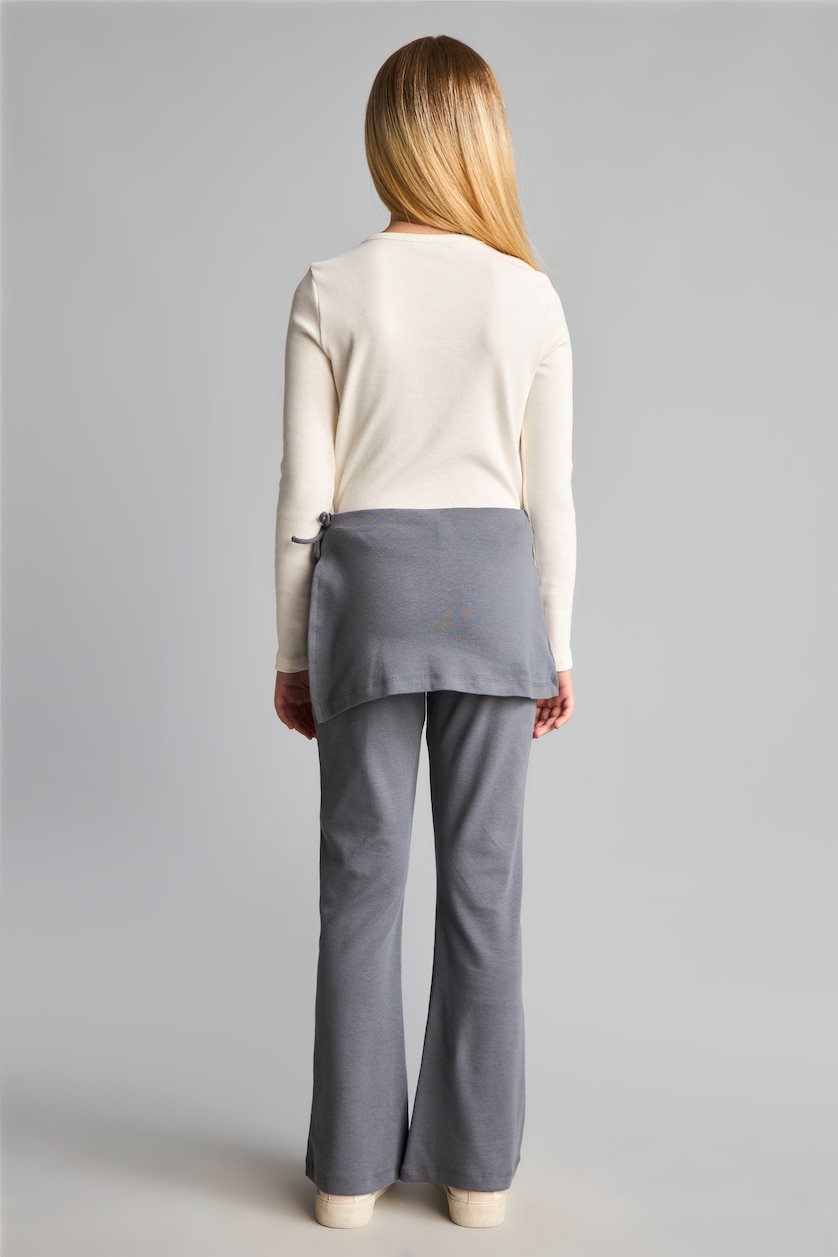 GIRLS & TEENS Grey Pantalon en coton à jambes larges Coupe évasée pour fille