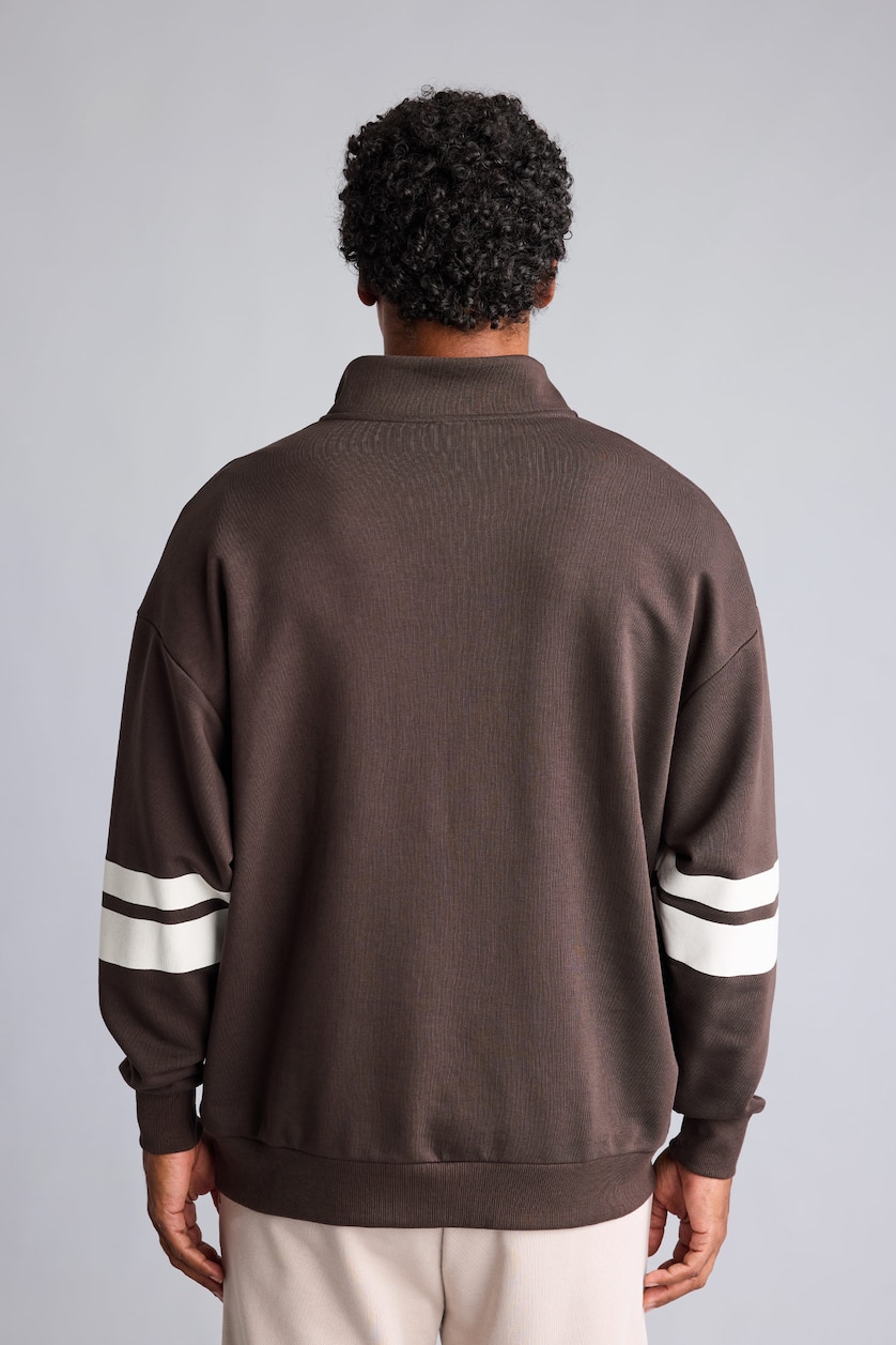 Erkek Kahve NBA Yarım Fermuarlı Oversize Sweatshirt
