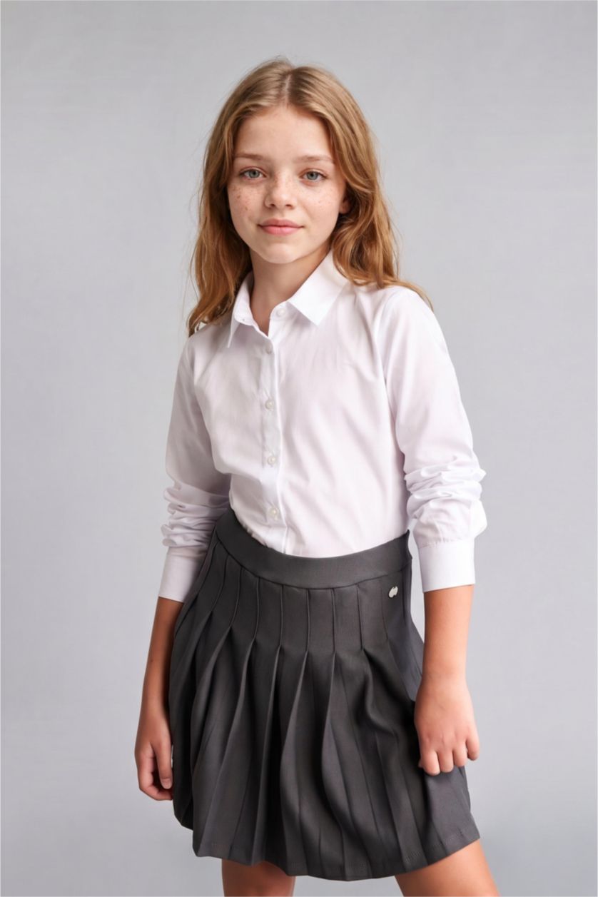 Young Girls - Teen Girls White Regular Fit Long Sleeve Shirt