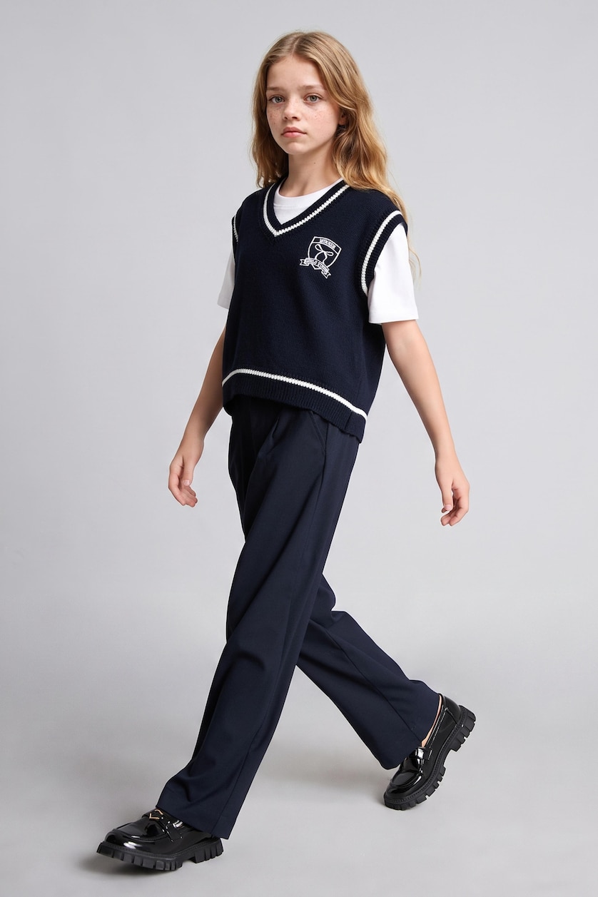Girls & Teens NAVY بنطرون بناتي قصة عادية برجل عادي بكسرات