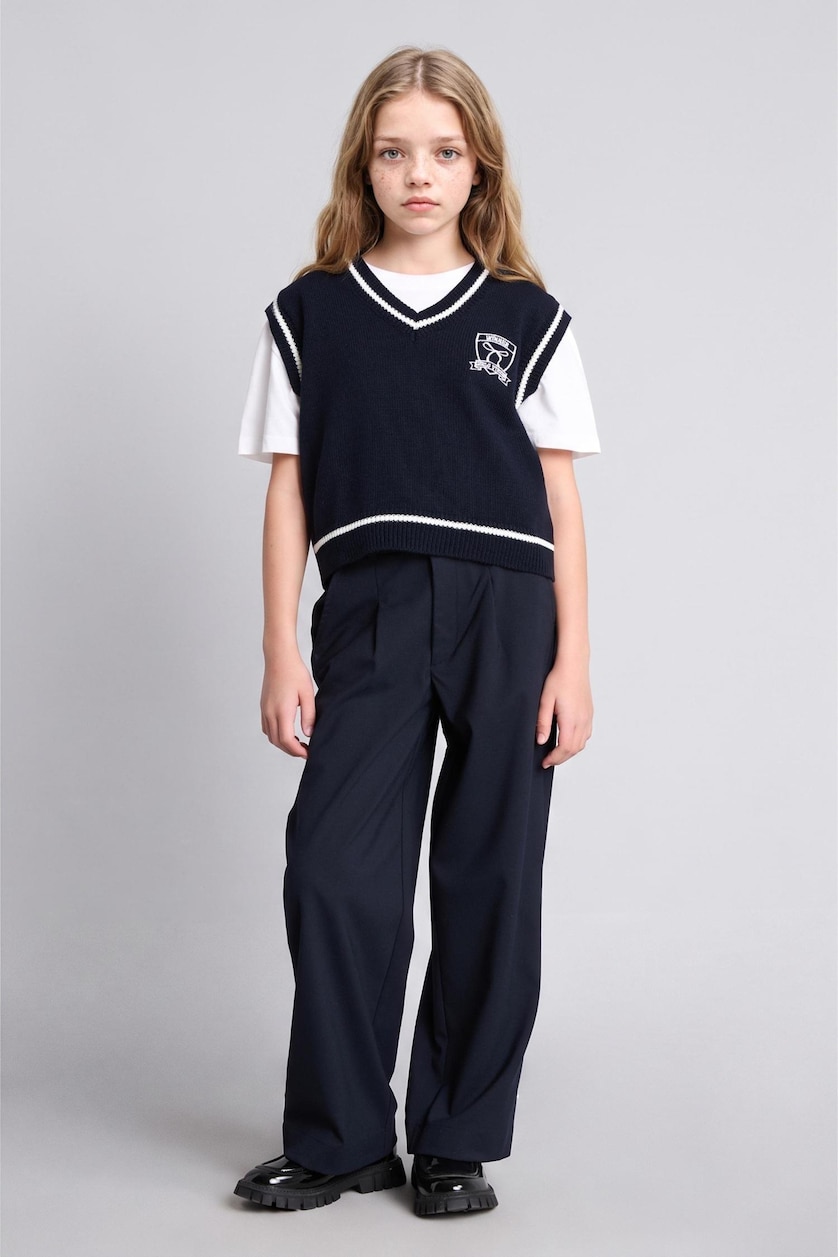 Girls & Teens NAVY بنطرون بناتي قصة عادية برجل عادي بكسرات