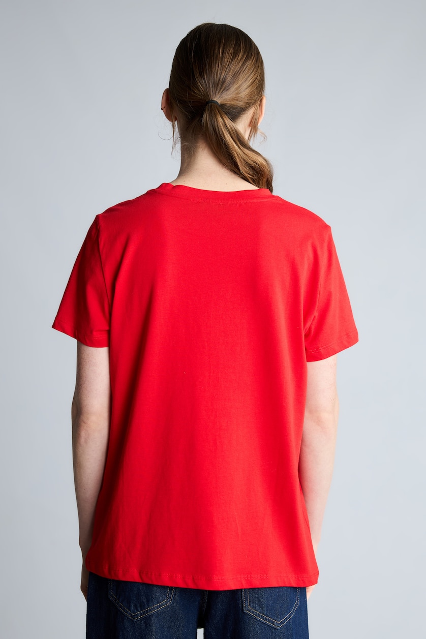 Woman Red Regular Fit 100% Cotton Printed Crew Neck Short Sleeve T-Shirt