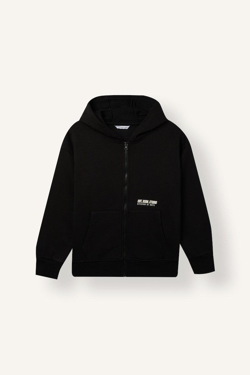 DJEM & ADOLESHENTË Black Boy Printed Zip-Up Hoodie