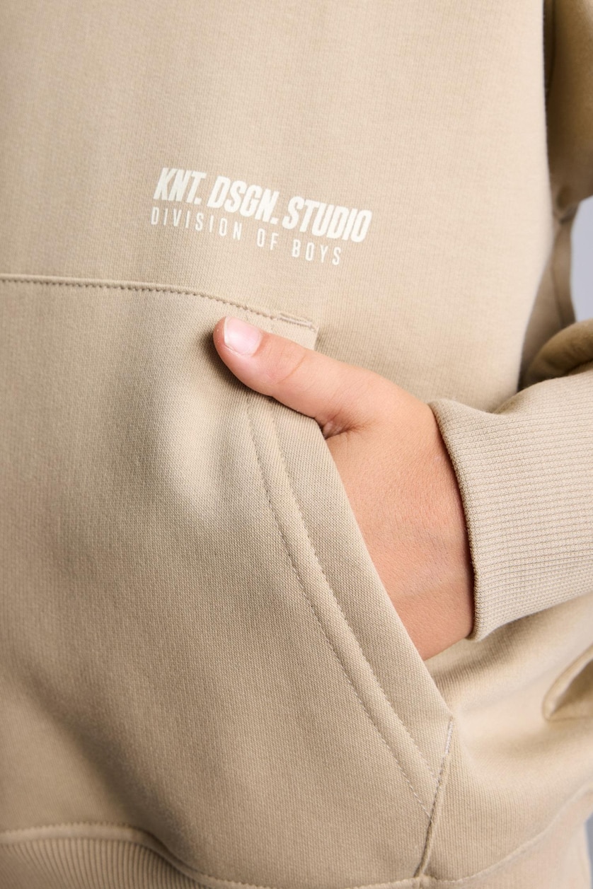 Young Boys - Teen Boys Light Beige Regular Fit Slogan Hooded Sweatshirt