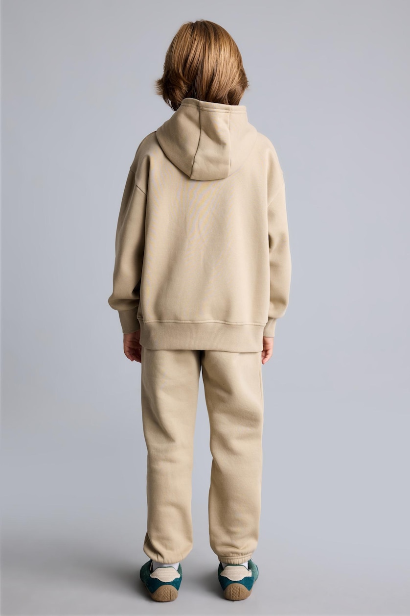 Young Boys - Teen Boys Light Beige Regular Fit Slogan Hooded Sweatshirt