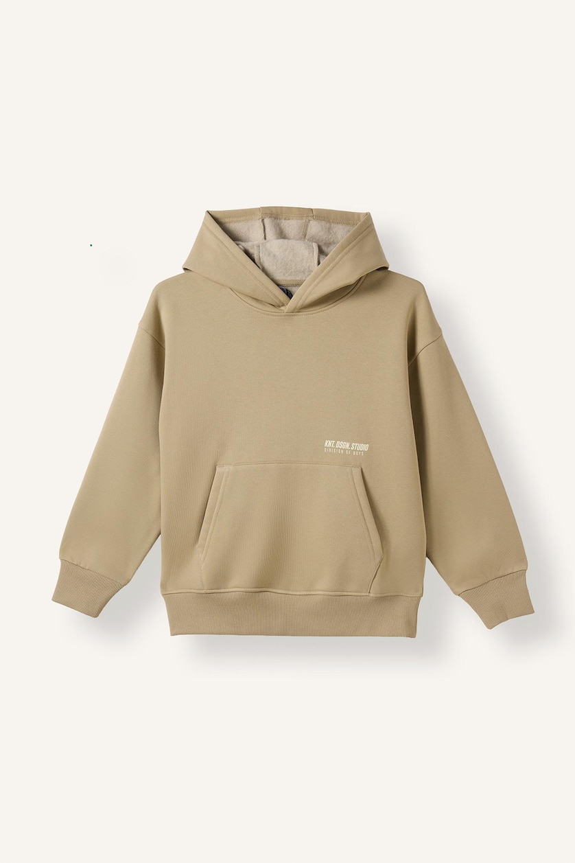 Young Boys - Teen Boys Light Beige Regular Fit Slogan Hooded Sweatshirt