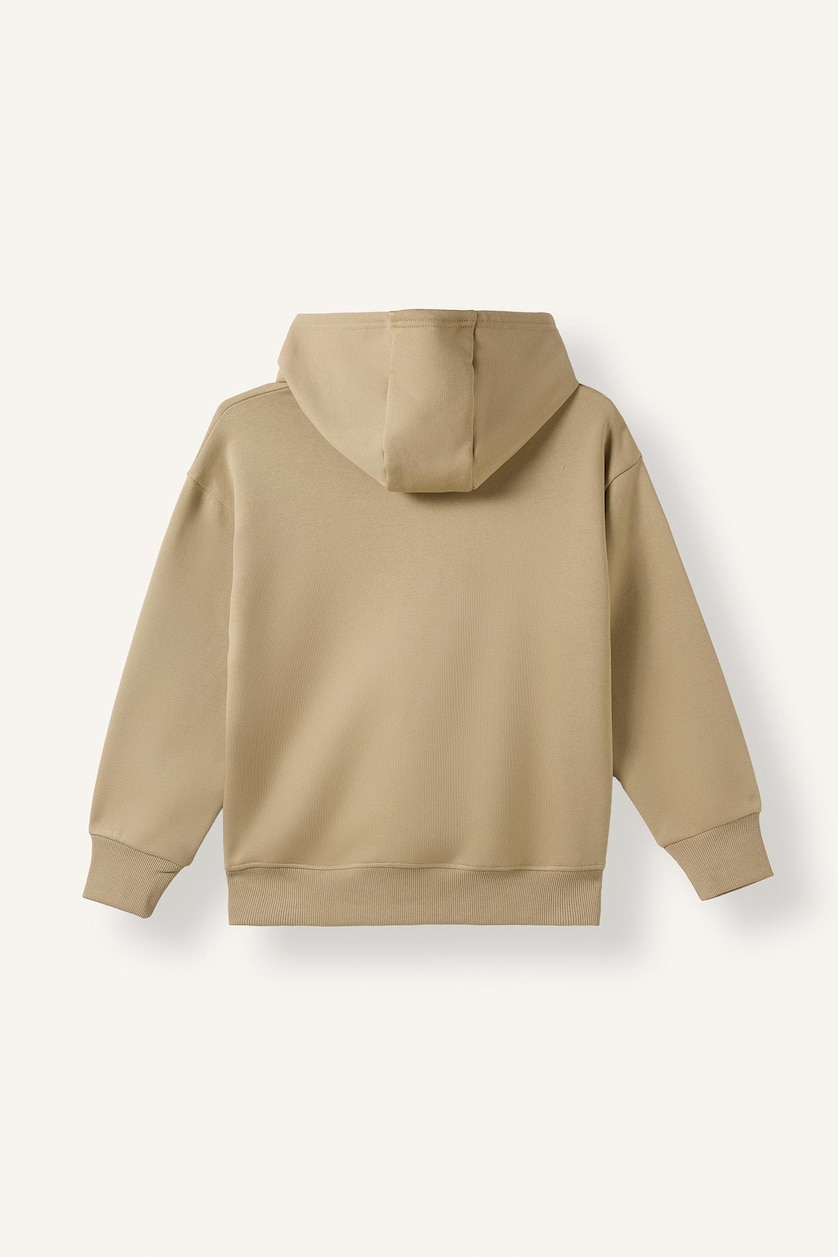 Young Boys - Teen Boys Light Beige Regular Fit Slogan Hooded Sweatshirt