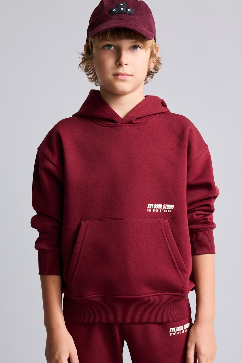 Erkek Çocuk - Genç Erkek Bordo Kapüşonlu Baskılı Sweatshirt Erkek Çocuk