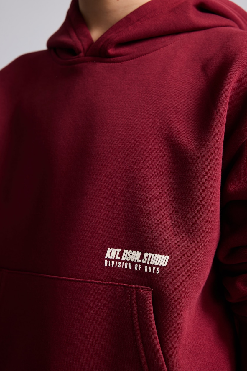 Erkek Çocuk - Genç Erkek Bordo Kapüşonlu Baskılı Sweatshirt Erkek Çocuk