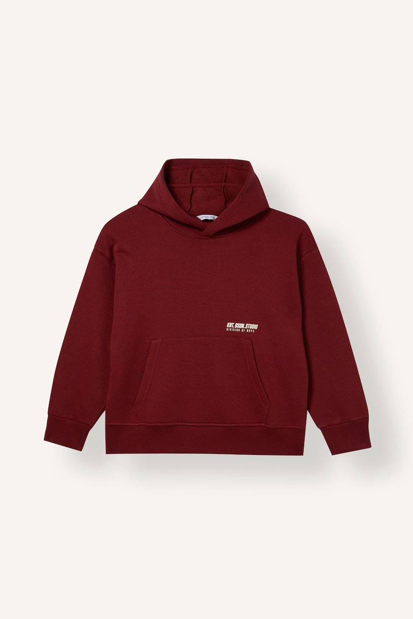 Young Boys - Teen Boys Bordeaux Regular Fit Slogan Hooded Sweatshirt