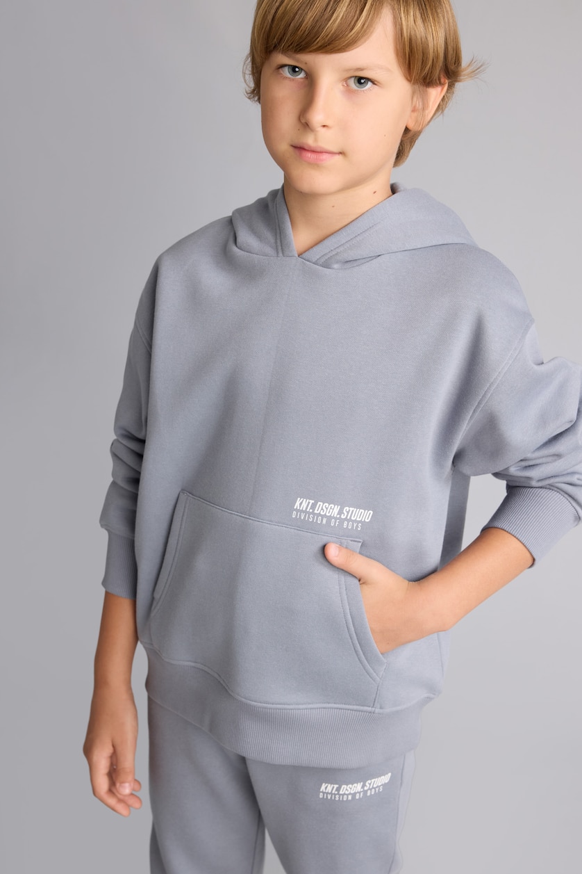 Erkek Çocuk - Genç Erkek Açık Gri Kapüşonlu Baskılı Sweatshirt Erkek Çocuk