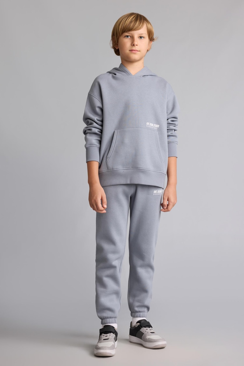Erkek Çocuk - Genç Erkek Açık Gri Kapüşonlu Baskılı Sweatshirt Erkek Çocuk