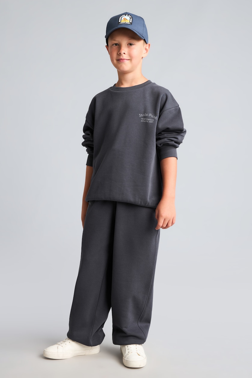 Boys & Teens Anthracite Boy Regular Fit Slogan Print Fleece Lined Thick Fabric Sweatshirt