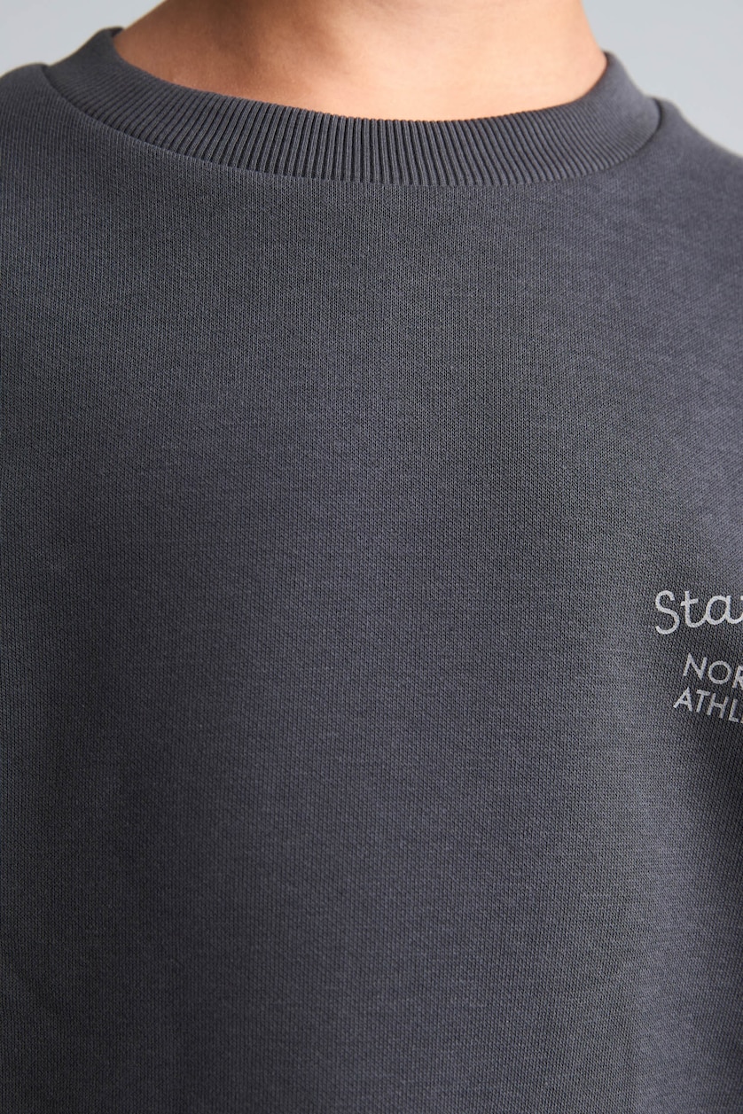 Boys & Teens Anthracite Boy Regular Fit Slogan Print Fleece Lined Thick Fabric Sweatshirt