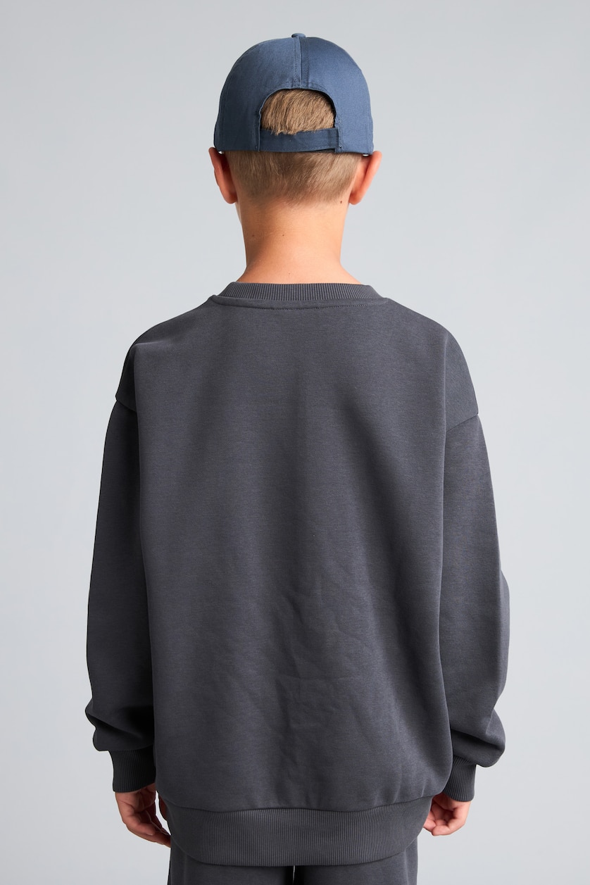 Boys & Teens Anthracite Boy Regular Fit Slogan Print Fleece Lined Thick Fabric Sweatshirt
