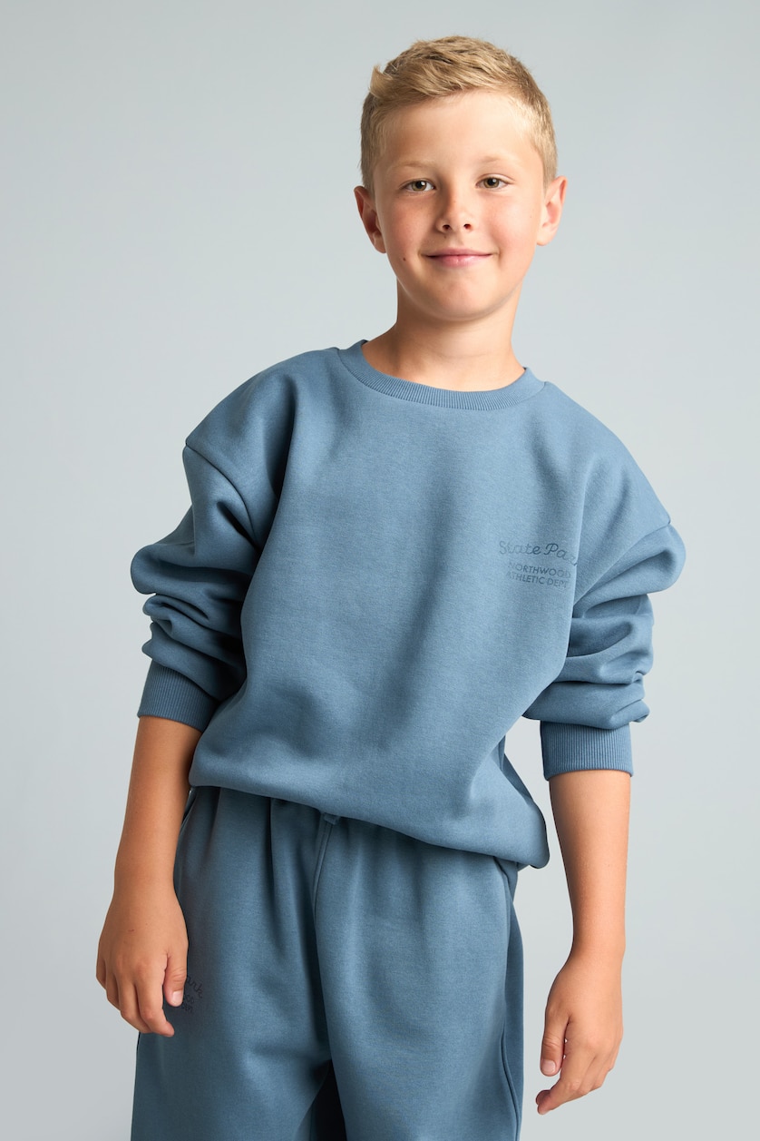 Boys & Teens Blue Boy Regular Fit Slogan Print Fleece Lined Thick Fabric Sweatshirt