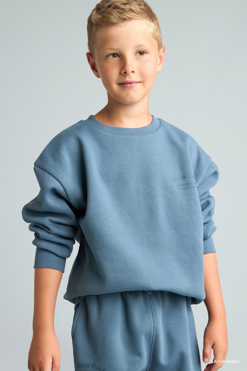 Boys & Teens Blue Boy Crew Neck Embroidered Sweatshirt