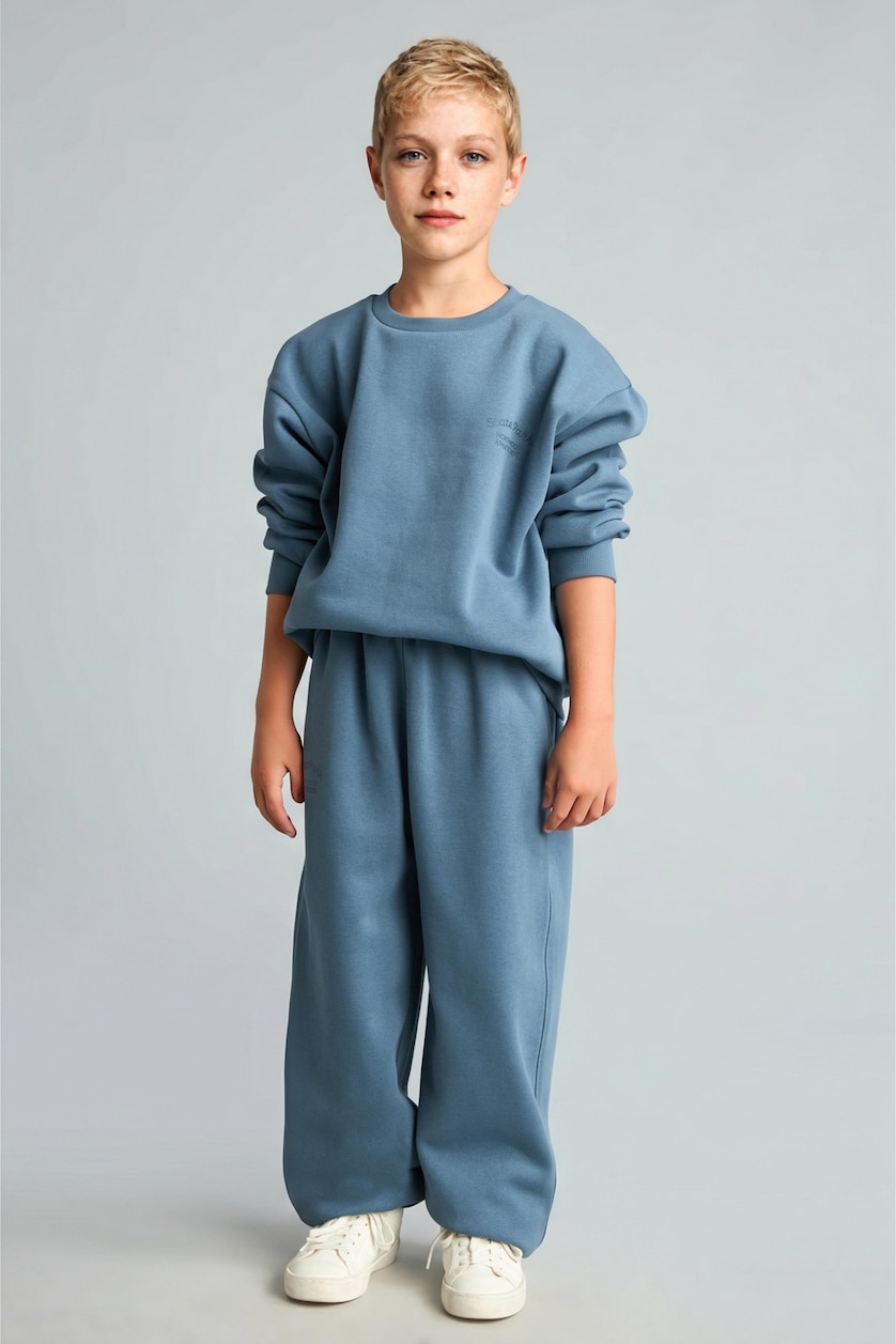 Young Boys - Teen Boys Blue Regular Fit Slogan Crew Neck Sweatshirt