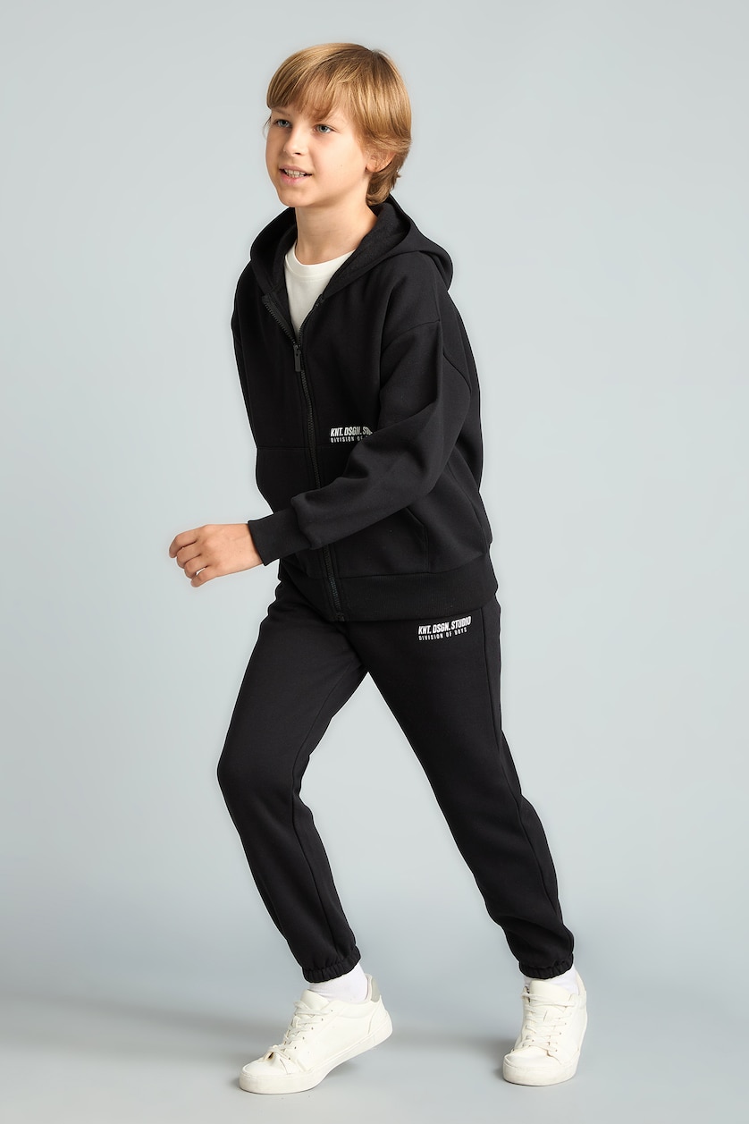 Erkek Çocuk - Genç Erkek Siyah Baskılı Jogger Eşofman Altı Erkek Çocuk