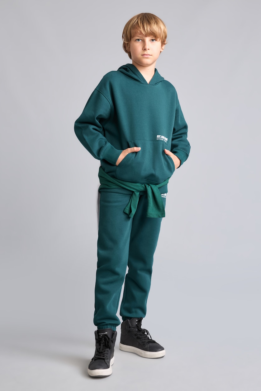 Erkek Çocuk - Genç Erkek Koyu Yeşil Baskılı Jogger Eşofman Altı Erkek Çocuk