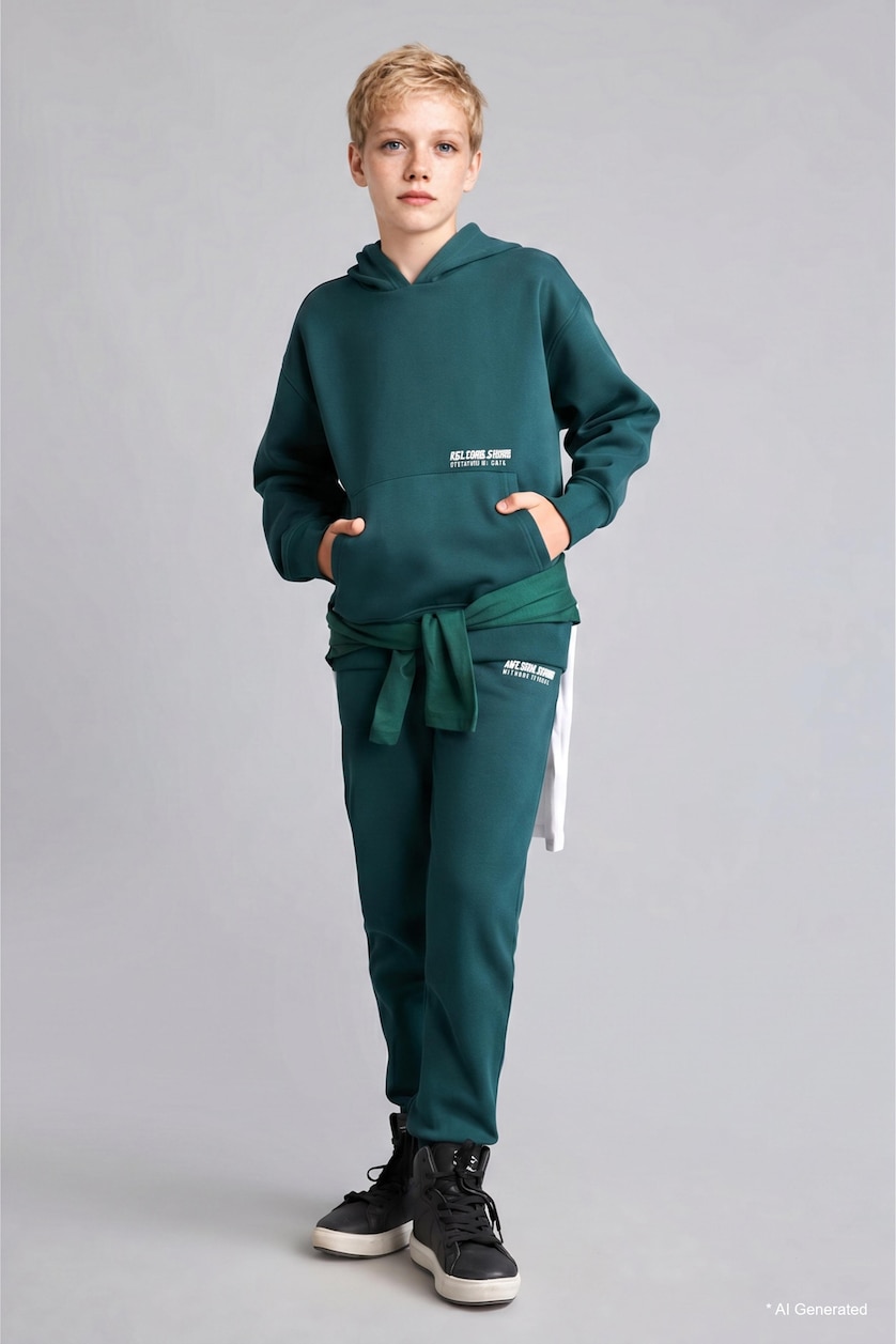 DJEM & ADOLESHENTË Dark Green Boy Heavy Fabric Elastic Leg Jogger Sweatpants