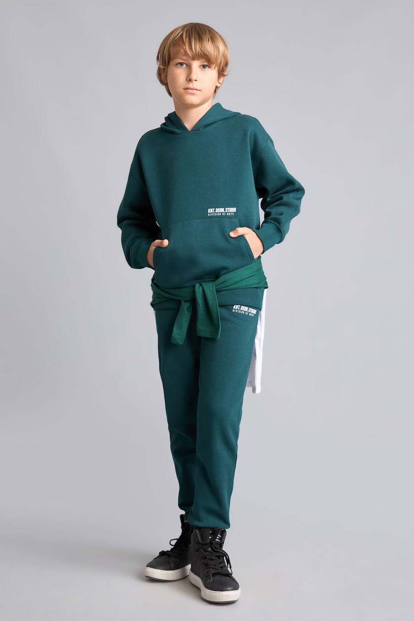 Erkek Çocuk - Genç Erkek Koyu Yeşil Baskılı Jogger Eşofman Altı Erkek Çocuk