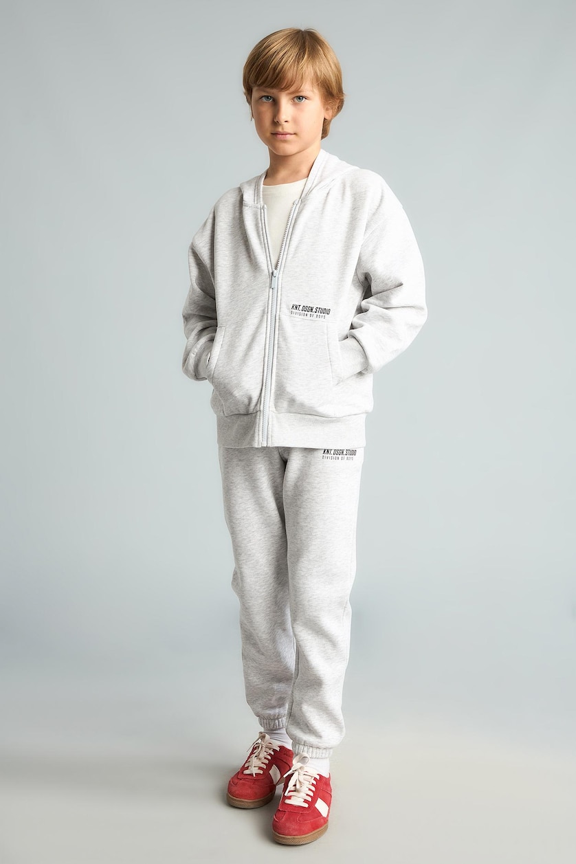 Erkek Çocuk - Genç Erkek Optik Gri Melanj Baskılı Jogger Pantolon Erkek Çocuk