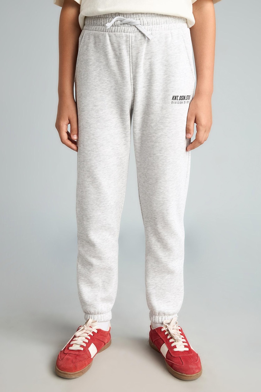 Erkek Çocuk - Genç Erkek Optik Gri Melanj Baskılı Jogger Pantolon Erkek Çocuk