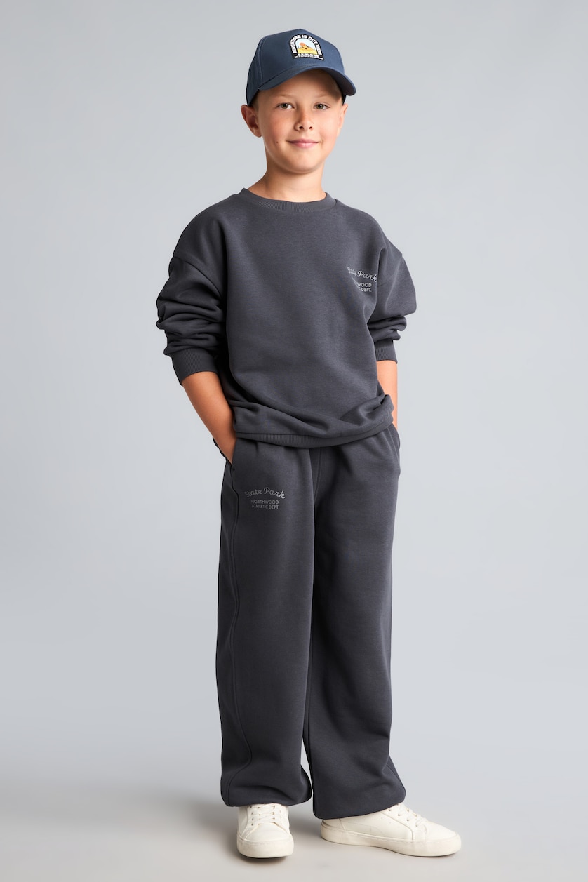 Boys & Teens Anthracite Boy Balloon Fit Slogan Print Thick Trousers