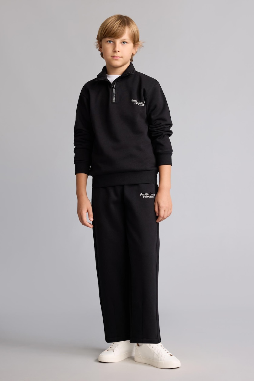 Boys & Teens Black سويت شيرت أولادي قصة عادية بياقة عالية مغسول