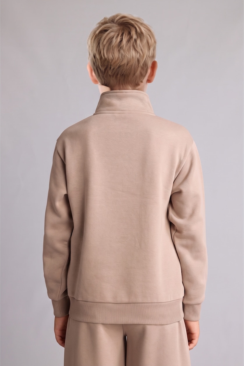 Erkek Çocuk - Genç Erkek Vizon Regular Fit Fermuarlı Dik Yaka Erkek Çocuk