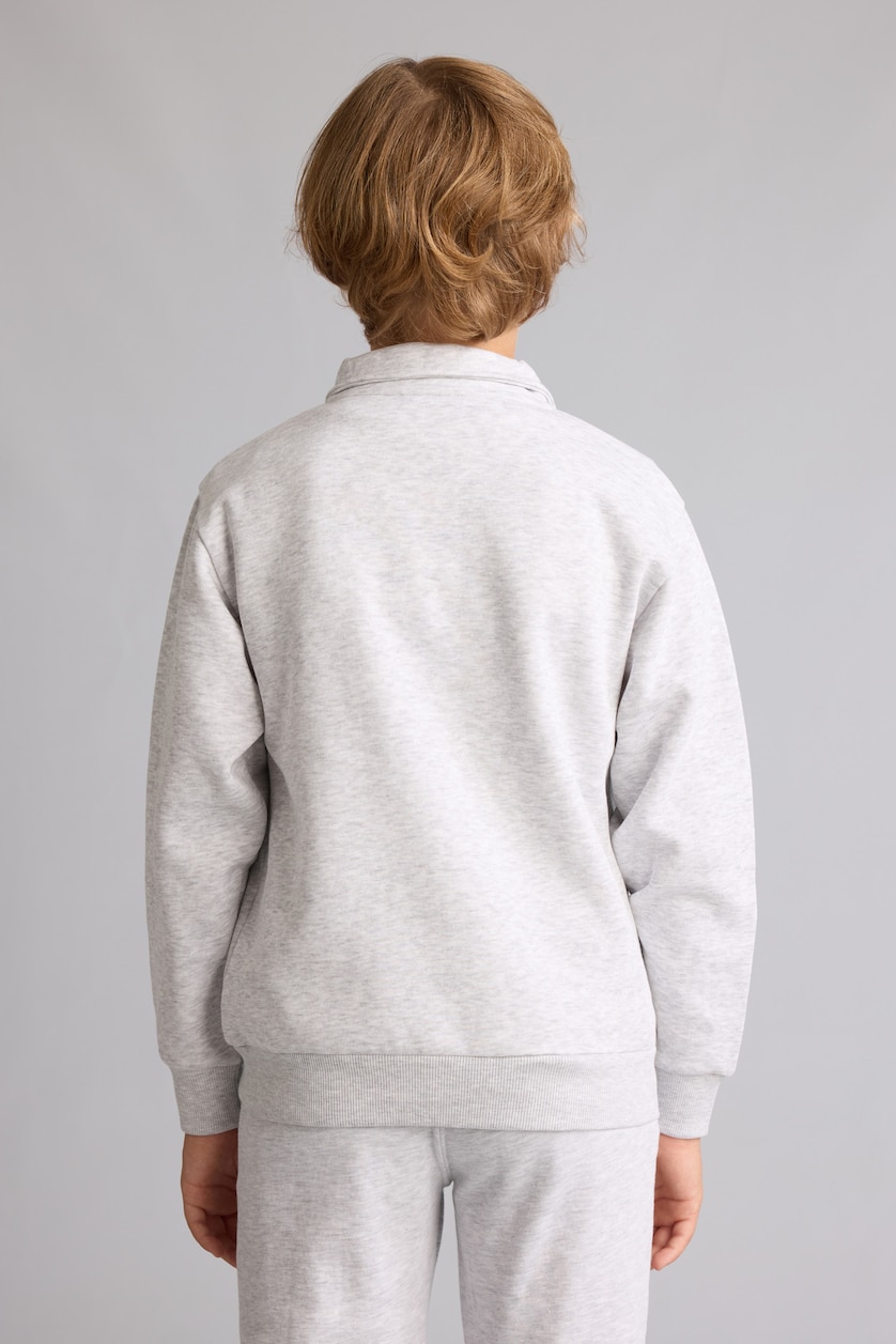 Boys & Teens Light Grey Melange Boy Stand Collar Soft Lined Thick Fabric Sweatshirt