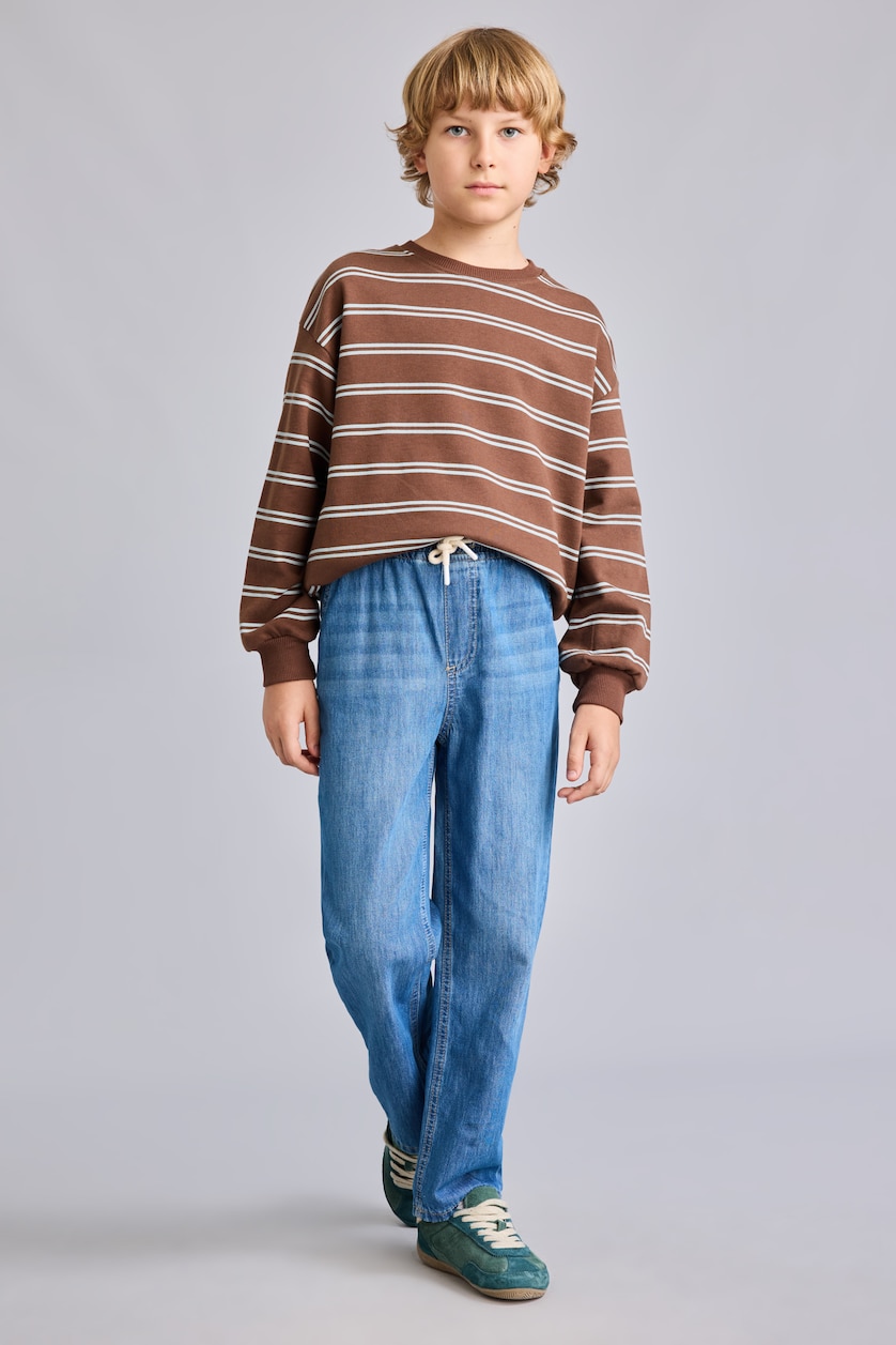 Young Boys - Teen Boys Brown Oversize Fit Printed Crew Neck Sweatshirt