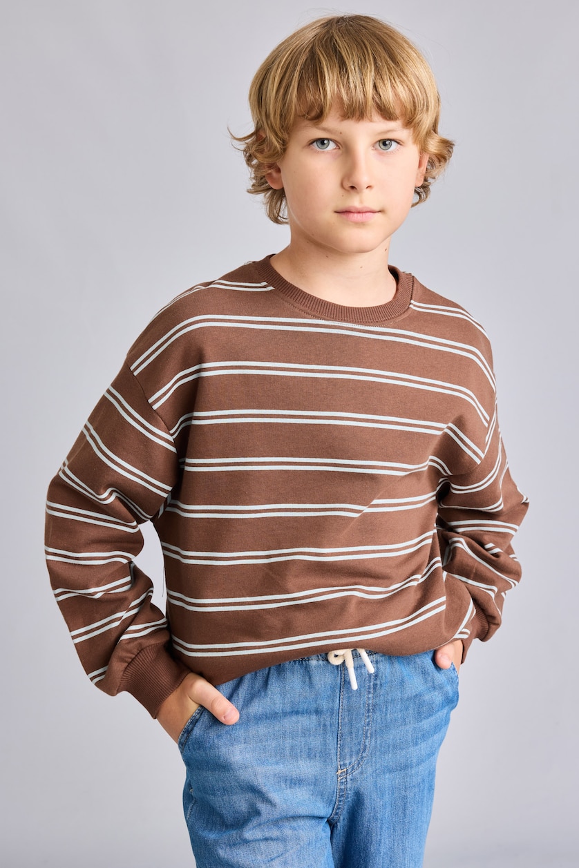 Young Boys - Teen Boys Brown Oversize Fit Printed Crew Neck Sweatshirt