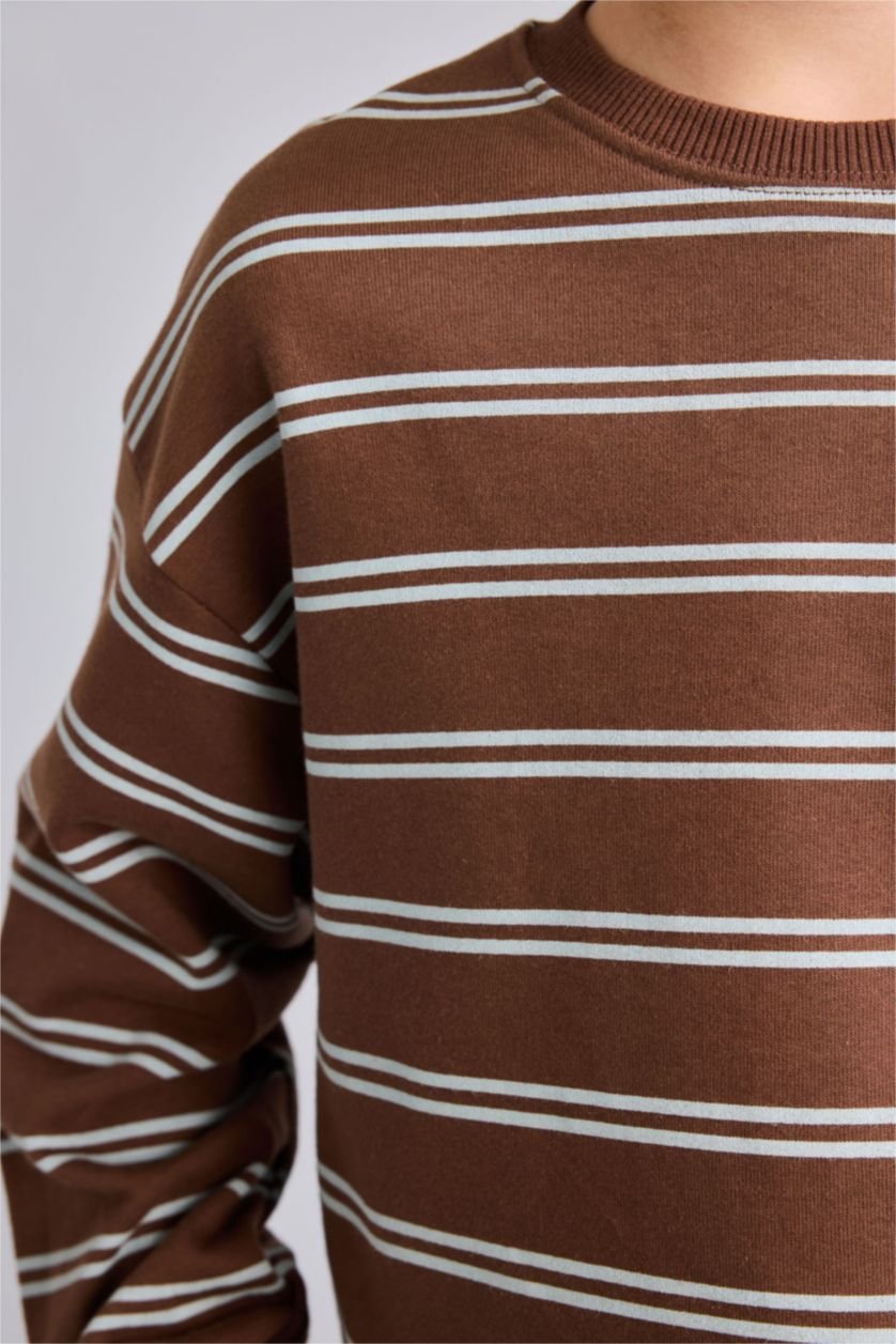 Young Boys - Teen Boys Brown Oversize Fit Printed Crew Neck Sweatshirt