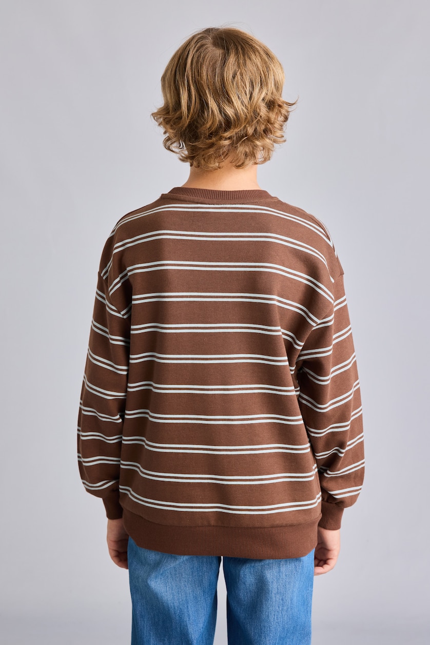 Young Boys - Teen Boys Brown Oversize Fit Printed Crew Neck Sweatshirt