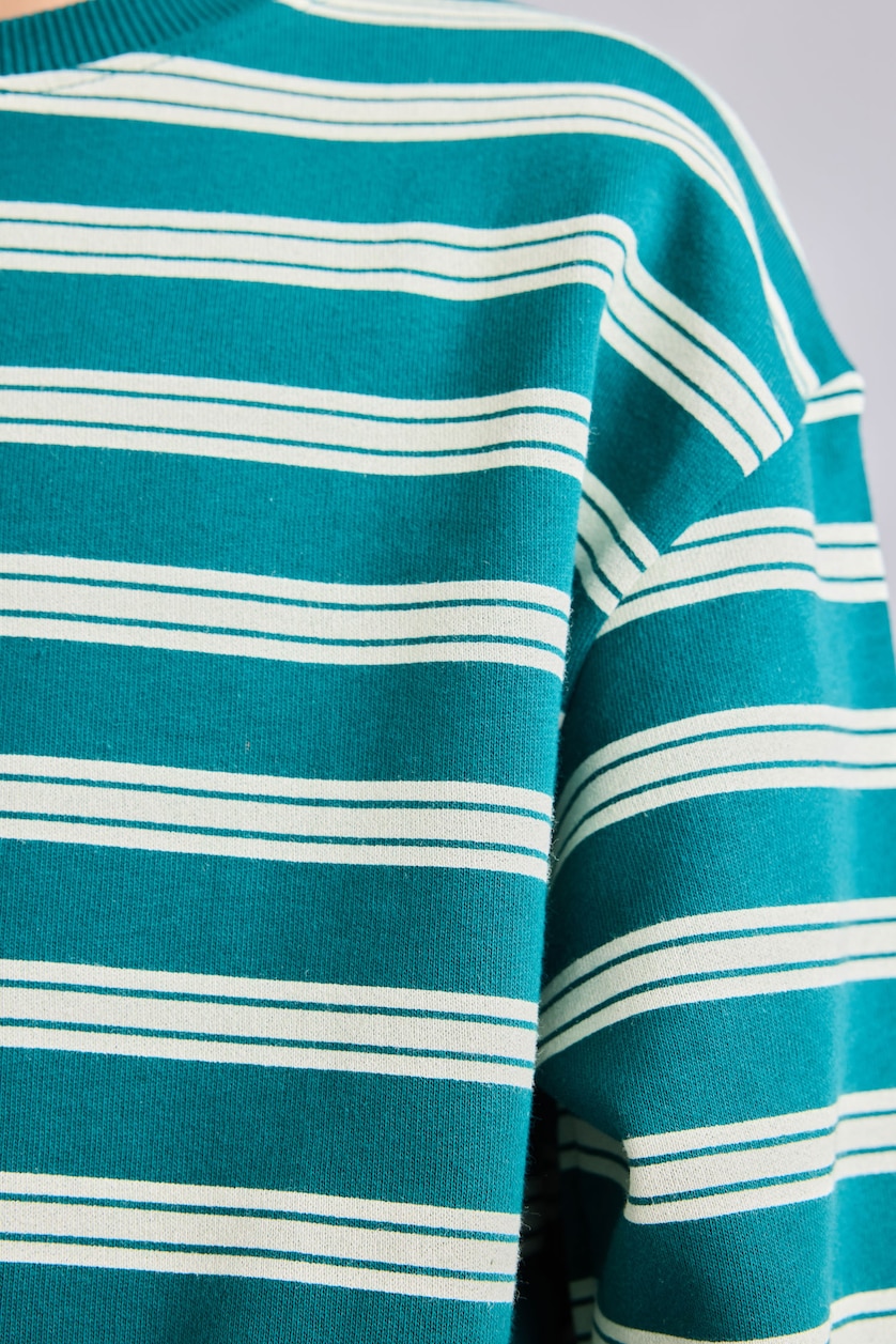 Boys & Teens Green Oversize Fit Printed Crew Neck Sweatshirt