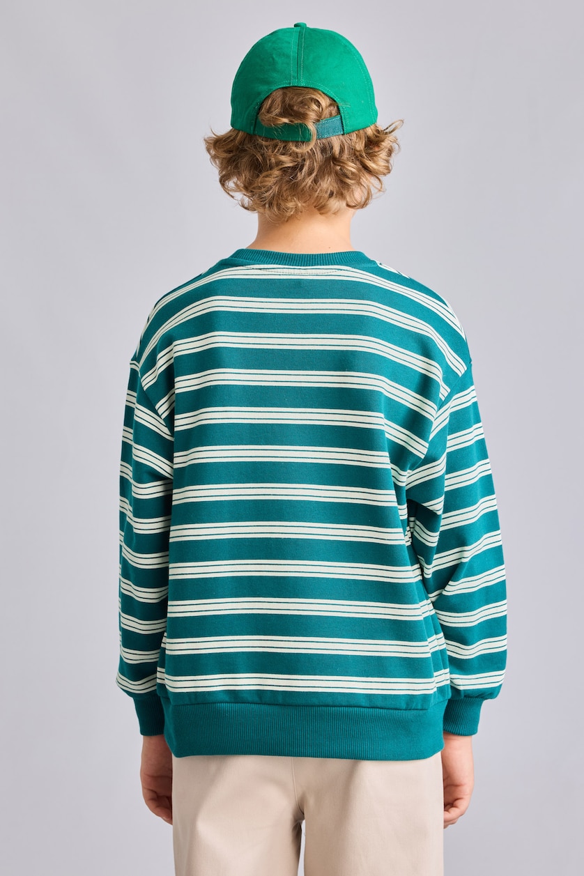 Boys & Teens Green Oversize Fit Printed Crew Neck Sweatshirt
