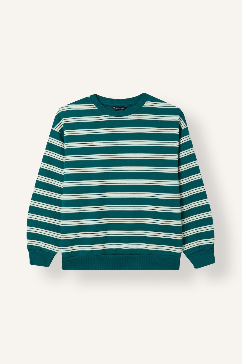 DJEM & ADOLESHENTË Green Boy Oversize Striped Crew Neck Sweatshirt