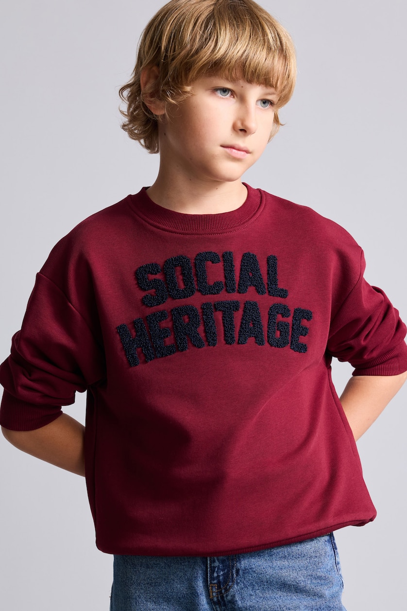 Erkek Çocuk - Genç Erkek Bordo Oversize Nakış Yazılı Sweatshirt Erkek
