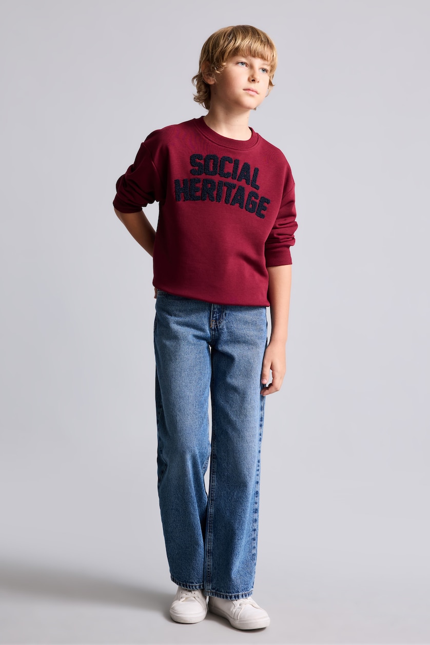 Erkek Çocuk - Genç Erkek Bordo Oversize Nakış Yazılı Sweatshirt Erkek