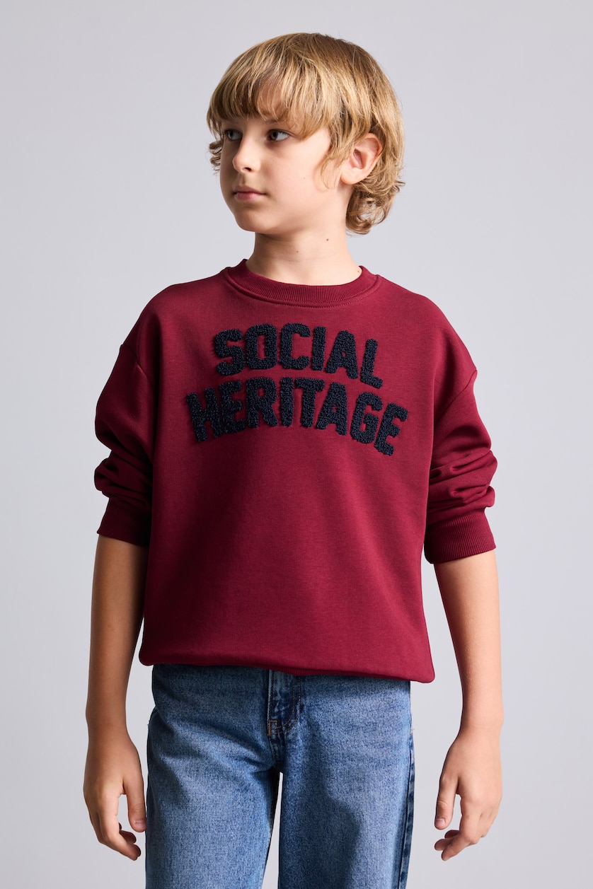 Erkek Çocuk - Genç Erkek Bordo Oversize Nakış Yazılı Sweatshirt Erkek