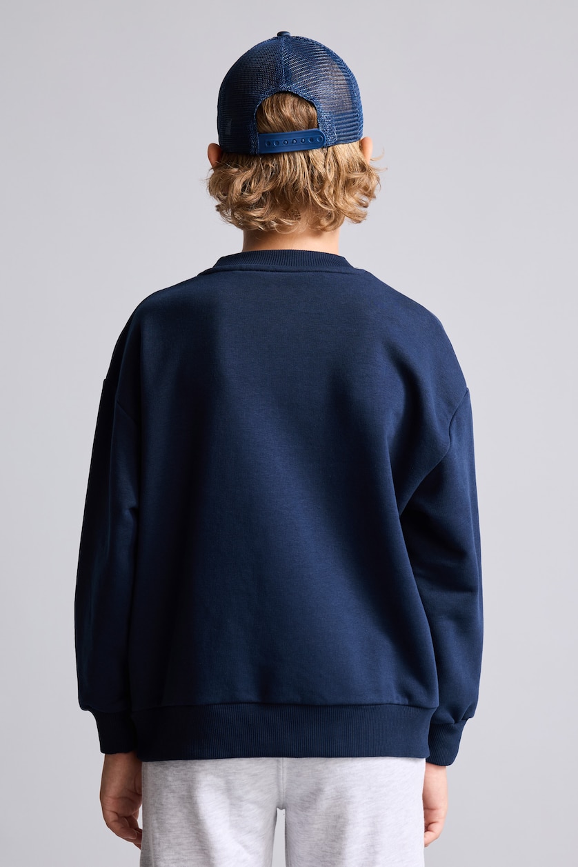 Erkek Çocuk - Genç Erkek Lacivert Oversize Yazı Nakışlı Sweatshirt Erkek Çocuk