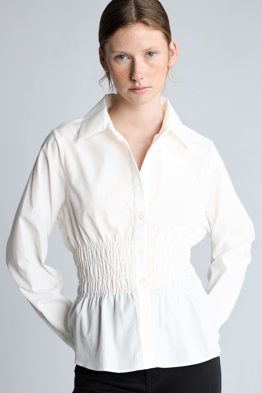 Women White Fitted 100% Cotton Poplin Long Sleeve Shirt